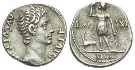 Octavian as Augustus, 27 BC – 14 AD Denarius Lugdunum circa 15