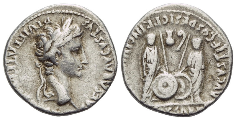 Octavian as Augustus, 27 BC – 14 AD Denarius Lugdunum 2 BC - 4 AD, AR 18.00 mm.,...