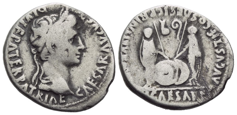 Octavian as Augustus, 27 BC – 14 AD Denarius Lugdunum 2 BC - 4 AD, AR 20.00 mm.,...