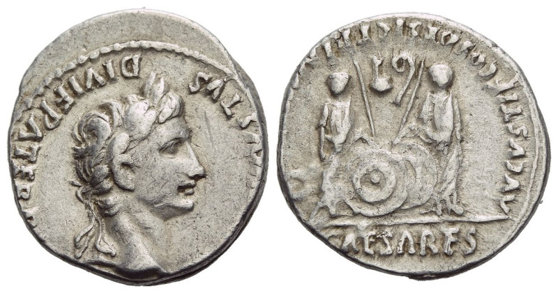 Octavian as Augustus, 27 BC – 14 AD Denarius Lugdunum 2 BC - 4 AD, AR 19.00 mm.,...