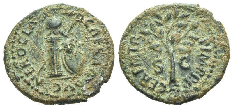 Nero, 54-68 Quadrans Rome circa 64, Æ 15.00 mm., 1.89 g.
Helmet set r. on colum...