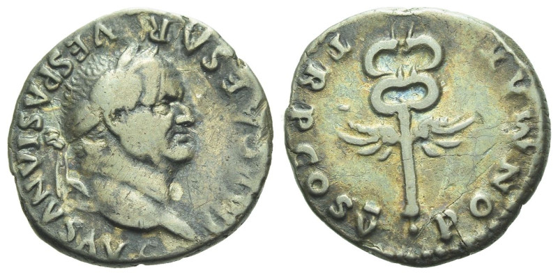 Vespasian, 69-79 Denarius Rome 74, AR 17.00 mm., 3.21 g.
Laureate head r. Rev. ...
