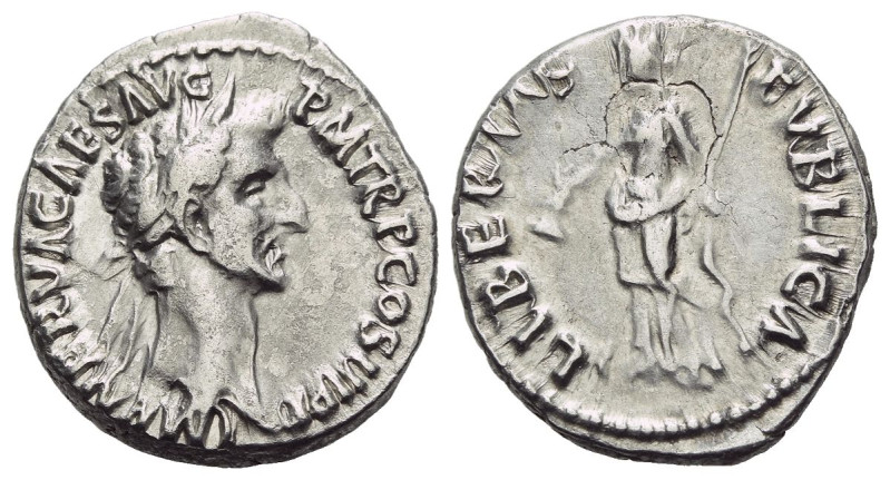 Nerva, 96-98 Denarius Rome 97, AR 17.00 mm., 3.01 g.
Laureate head r. Rev. Libe...