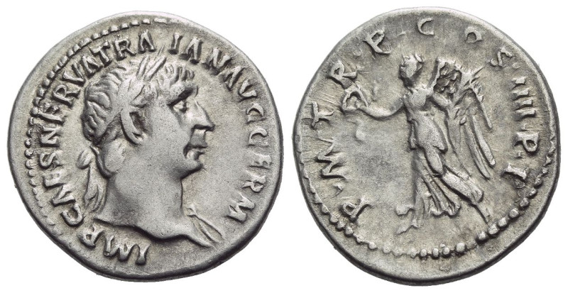 Trajan, 98-117 Denarius Rome 102, AR 19.00 mm., 3.27 g.
Laureate bust r., sligh...
