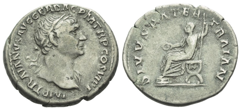 Trajan, 98-117 Denarius Rome 112-113, AR 20.00 mm., 3.18 g.
Laureate head r., w...