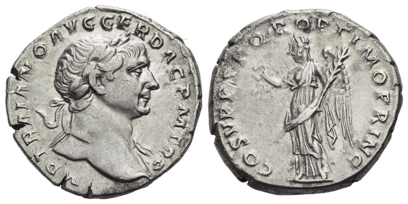 Trajan, 98-117 Denarius Rome mid 107-108, AR 18.00 mm., 3.91 g.
Laureate bust r...