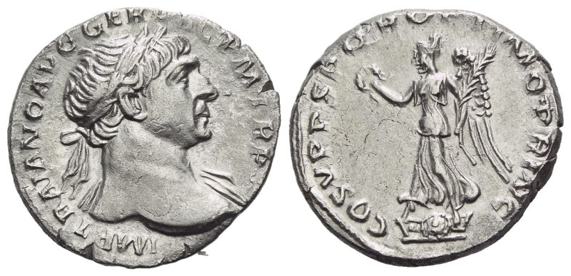 Trajan, 98-117 Denarius Rome mid 107-108, AR 18.00 mm., 3.20 g.
Laureate bust r...