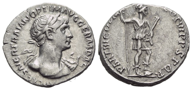 Trajan, 98-117 Denarius Rome circa 116-117, AR 18.00 mm., 3.34 g.
Laureate bust...