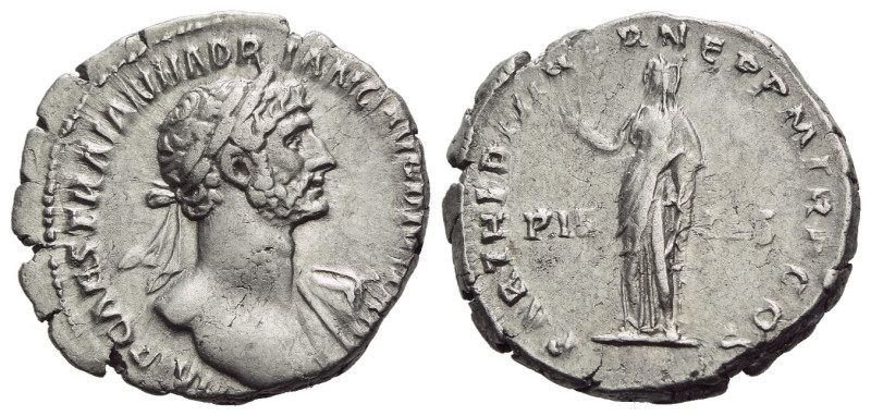 Hadrian, 117-138 Denarius Rome 117, AR 19.00 mm., 3.41 g.
Laureate bust r. with...