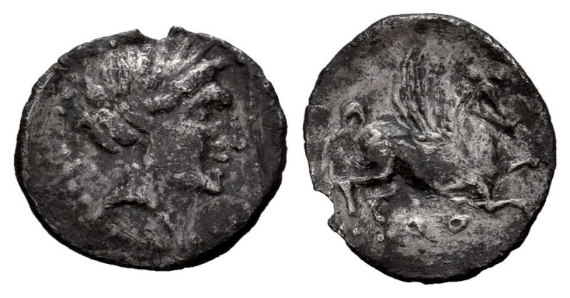 Imitation emporitan divisors. Trietartemorion. (Abh-1196). Anv.: Female head rig...