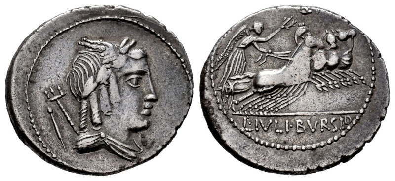 Julius. L. Julius Bursio. Denarius. 85 BC. Auxiliary mint of Rome. (Ffc-767). (C...