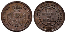 Elizabeth II (1833-1868). Decima de real. 1853. Segovia. (Cal-146). Ae. 3,76 g. Almost XF. Est...50,00. 

Spanish Description: Isabel II (1833-1868)...