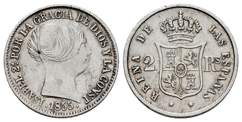 Elizabeth II (1833-1868). 2 reales. 1855. Barcelona. (Cal-347). Ag. 2,52 g. Mino...