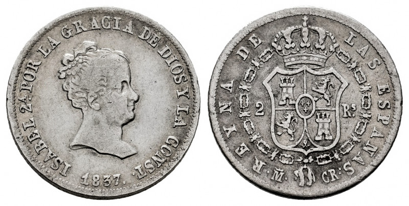 Elizabeth II (1833-1868). 2 reales. 1837. Madrid. CR. (Cal-355). Ag. 2,92 g. Rar...