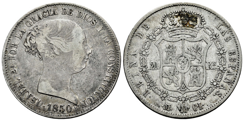 Elizabeth II (1833-1868). 20 reales. 1850. Madrid. CL. (Cal-591). Ag. 25,84 g. C...