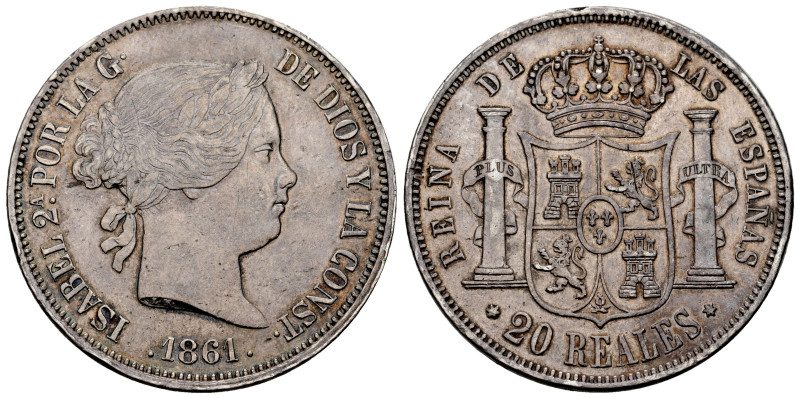 Elizabeth II (1833-1868). 20 reales. 1861. Madrid. (Cal-619). Ag. 25,95 g. Minor...