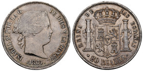 Elizabeth II (1833-1868). 20 reales. 1861. Madrid. (Cal-619). Ag. 25,95 g. Minor nicks. Choice VF/Almost XF. Est...275,00. 

Spanish Description: Is...