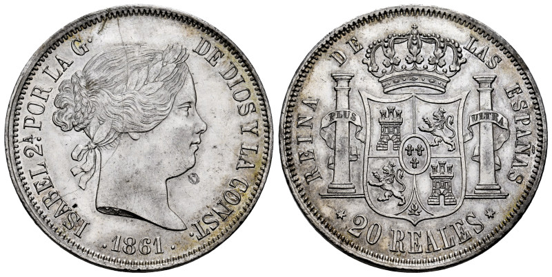 Elizabeth II (1833-1868). 20 reales. 1861. Madrid. (Cal-622). Ag. 25,87 g. Scrat...