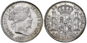 Elizabeth II (1833-1868). 20 reales. 1861. Madrid. (Cal-622). Ag. 25,87 g. Scratch on obverse. Delicate cleaning. XF/AU. Est...250,00. 

Spanish Des...