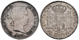 Elizabeth II (1833-1868). 2 escudos. 1867. Madrid. (Cal-647). Ag. 25,82 g. Almost XF. Est...275,00. 

Spanish Description: Isabel II (1833-1868). 2 ...