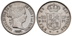 Elizabeth II (1833-1868). 20 centavos. 1868. Manila. (Cal-661). Ag. 5,06 g. Minor hairlines. Almost XF/Choice VF. Est...80,00. 

Spanish Description...