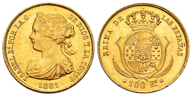 Elizabeth II (1833-1868). 100 reales. 1861. Madrid. (Cal-788). Au. 8,29 g. Origi...