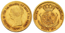 Elizabeth II (1833-1868). 100 reales. 1855. Barcelona. (Cal-796). Au. 8,31 g. Lightly orange toned. Almost XF/XF. Est...500,00. 

Spanish Descriptio...