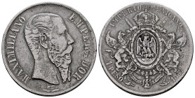 Mexico. Maximiliano. 1 peso. 1867. Mexico. (Km-388.1). Ag. 26,59 g. Almost VF. Est...150,00. 

Spanish Description: México. Maximiliano. 1 peso. 186...
