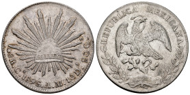 Mexico. 8 reales. 1896. Culiacan. AM. (Km-377.3). Ag. 26,96 g. Minor marks. Choice VF. Est...50,00. 

Spanish Description: México. 8 reales. 1896. C...