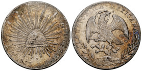 Mexico. 8 reales. 1883. Guanajuato. BR. (Km-377.8). Ag. 27,00 g. Chop marks. Toned. Scratches. VF. Est...45,00. 

Spanish Description: México. 8 rea...