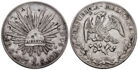 Mexico. 8 reales. 1895. Guanajuato. RS. (Km-377.8). Ag. 26,94 g. Chop marks. Cleaned. Choice VF. Est...45,00. 

Spanish Description: México. 8 reale...