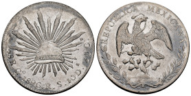 Mexico. 8 reales. 1896. Guanajuato. RS. (Km-377.8). Ag. 26,84 g. Minor marks. Cleaned. Choice VF. Est...50,00. 

Spanish Description: México. 8 real...