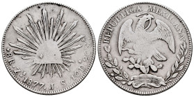 Mexico. 8 reales. 1877. Zacatecas. JS. (Km-377.13). Ag. 26,87 g. Rubbed. Almost VF. Est...40,00. 

Spanish Description: México. 8 reales. 1877. Zaca...