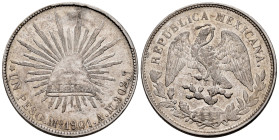 Mexico. 1 peso. 1901. Mexico. AM. (Km-409.2). Ag. 26,98 g. Choice VF. Est...75,00. 

Spanish Description: México. 1 peso. 1901. México. AM. (Km-409....