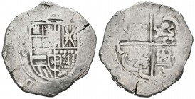 Felipe III (1598-1621). 8 reales. Toledo. C. (Cal-tipo 69). Ag. 26,54 g. Valor, ceca y fecha no visibles. BC+. Est...100,00.