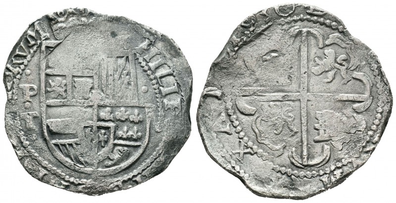 Felipe IV (1621-1665). 8 reales. 1630. Potosí. T. (Cal-472). Ag. 26,26 g. Rara. ...