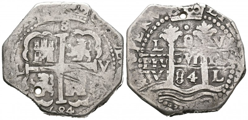 Carlos II (1665-1700). 8 reales. 1684. Lima. V. (Cal-227). Ag. 29,21 g. Dos fech...