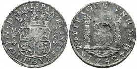 Felipe V (1700-1746). 8 reales. 1742. México. MF. (Cal-793). Ag. 26,58 g. Oxidaciones. BC+. Est...90,00.