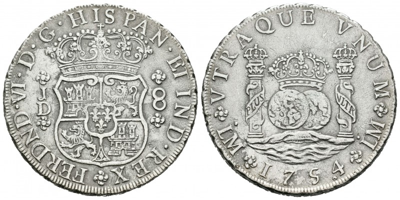 Fernando VI (1746-1759). 8 reales. 1754. Lima. JD. (Cal-310). Ag. 26,51 g. Punto...