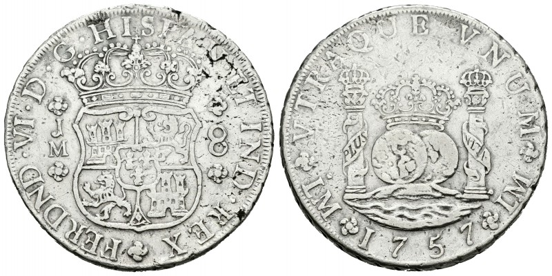 Fernando VI (1746-1759). 8 reales. 1757. Lima. JM. (Cal-316). Ag. 26,65 g. Limpi...