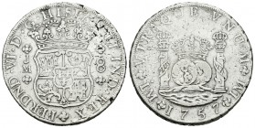 Fernando VI (1746-1759). 8 reales. 1757. Lima. JM. (Cal-316). Ag. 26,65 g. Limpiada. Plata agria. BC+. Est...120,00.