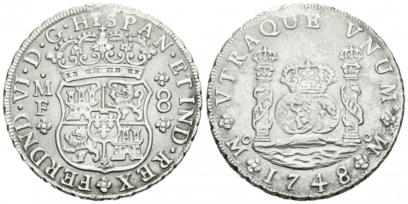 Fernando VI (1746-1759). 8 reales. 1748. México. MF. (Cal-323). Ag. 27,02 g. Oxi...