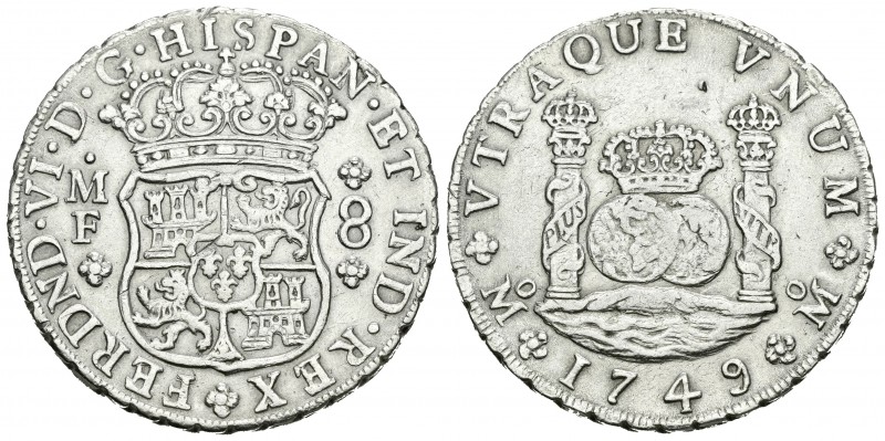 Fernando VI (1746-1759). 8 reales. 1749. México. MF. (Cal-324). Ag. 26,74 g. Peq...