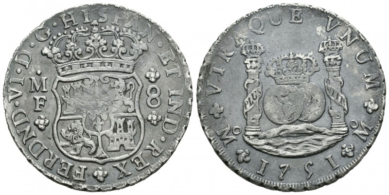 Fernando VI (1746-1759). 8 reales. 1751. México. MF. (Cal-327). Ag. 26,94 g. Pát...