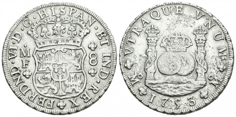 Fernando VI (1746-1759). 8 reales. 1753. México. MF. (Cal-331). Ag. 26,48 g. Oxi...