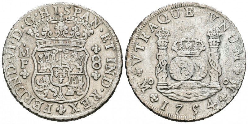 Fernando VI (1746-1759). 8 reales. 1754. México. MF. (Cal-333). Ag. 26,45 g. Lev...
