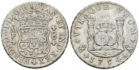 Fernando VI (1746-1759). 8 reales. 1754. México. MF. (Cal-333). Ag. 26,45 g. Leves. MBC+/MBC. Est...180,00.