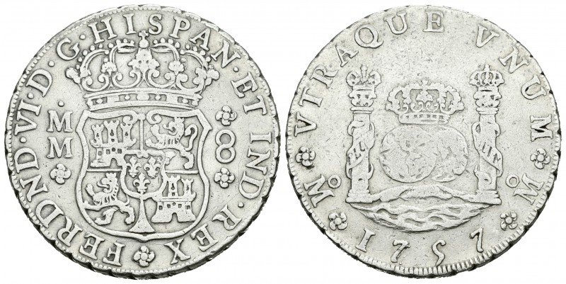 Fernando VI (1746-1759). 8 reales. 1757. México. MM. (Cal-342). Ag. 26,74 g. BC+...
