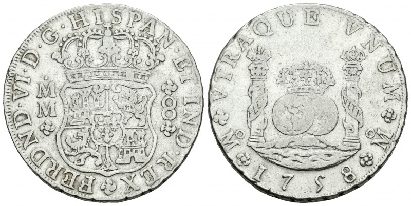 Fernando VI (1746-1759). 8 reales. 1758. México. MM. (Cal-343). Ag. 26,71 g. BC+...