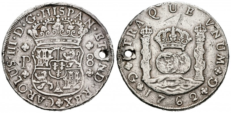 Carlos III (1759-1788). 8 reales. 1762. Guatemala. P. (Cal-811). Ag. 26,78 g. Ag...